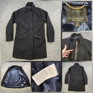 J.Crew Cocoon Coat Womens 8 Black Italian Stadium Cloth Wool Blend J5536 Jacket